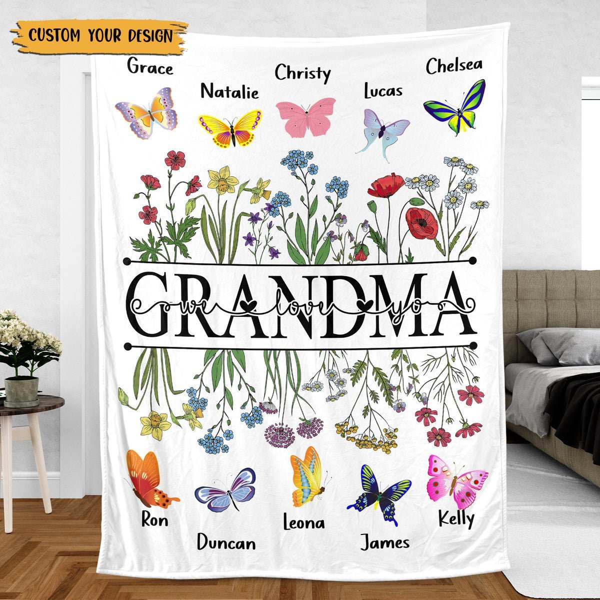 Grandma Butterflies - Personalied Blanket - Best Gift For Grandma - Giftago