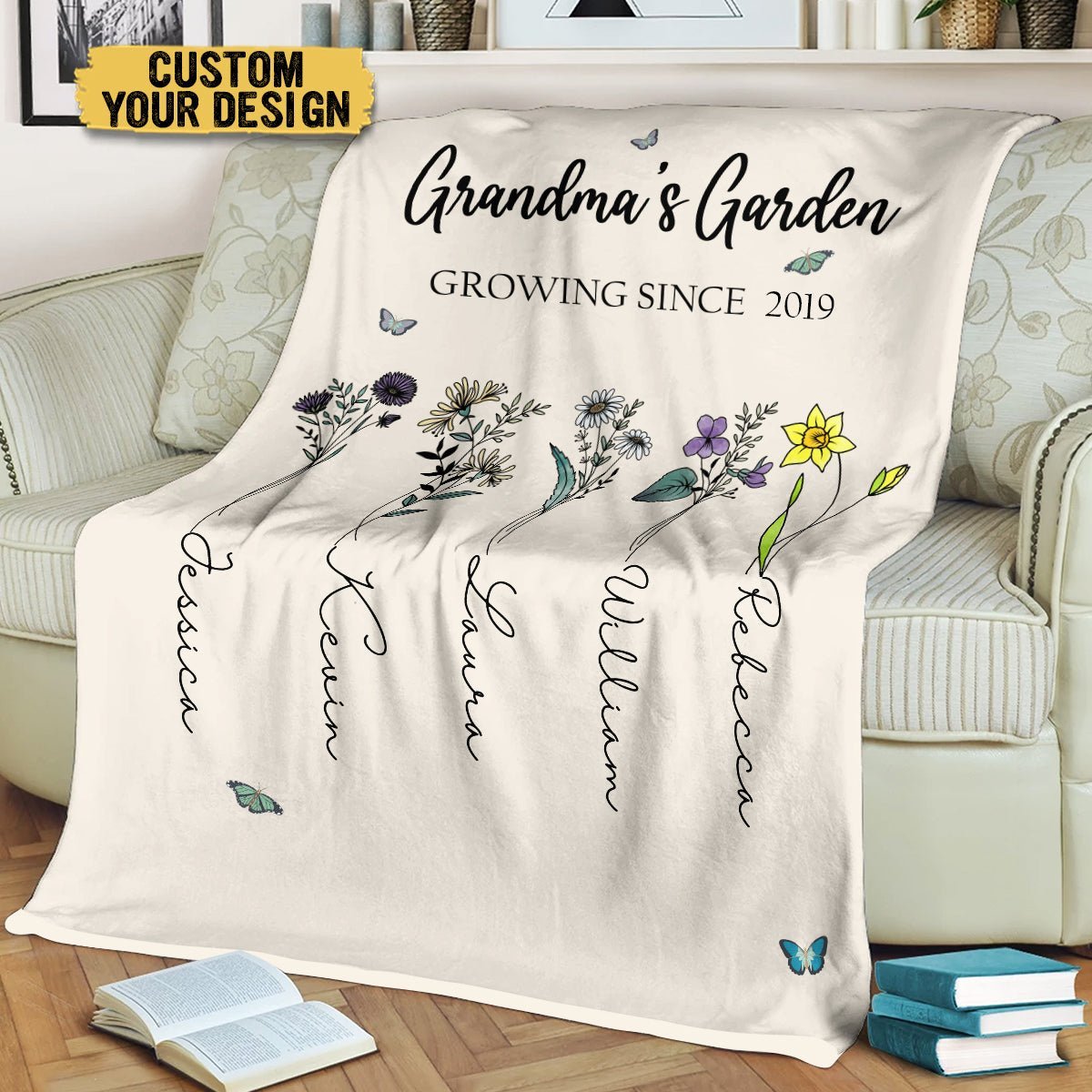 Grandma's Garden Birth Flower - Personalized Blanket - Best Gift For Grandma - Giftago