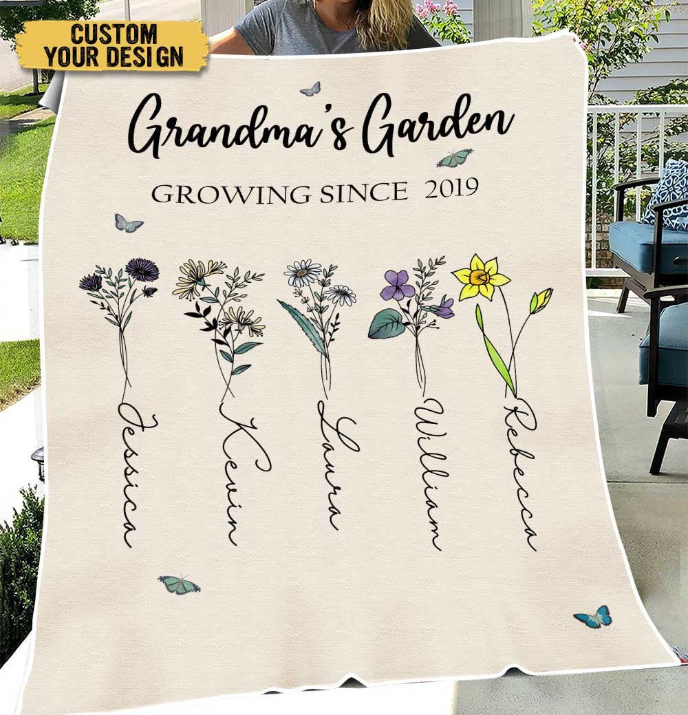 Grandma's Garden Birth Flower - Personalized Blanket - Best Gift For Grandma - Giftago