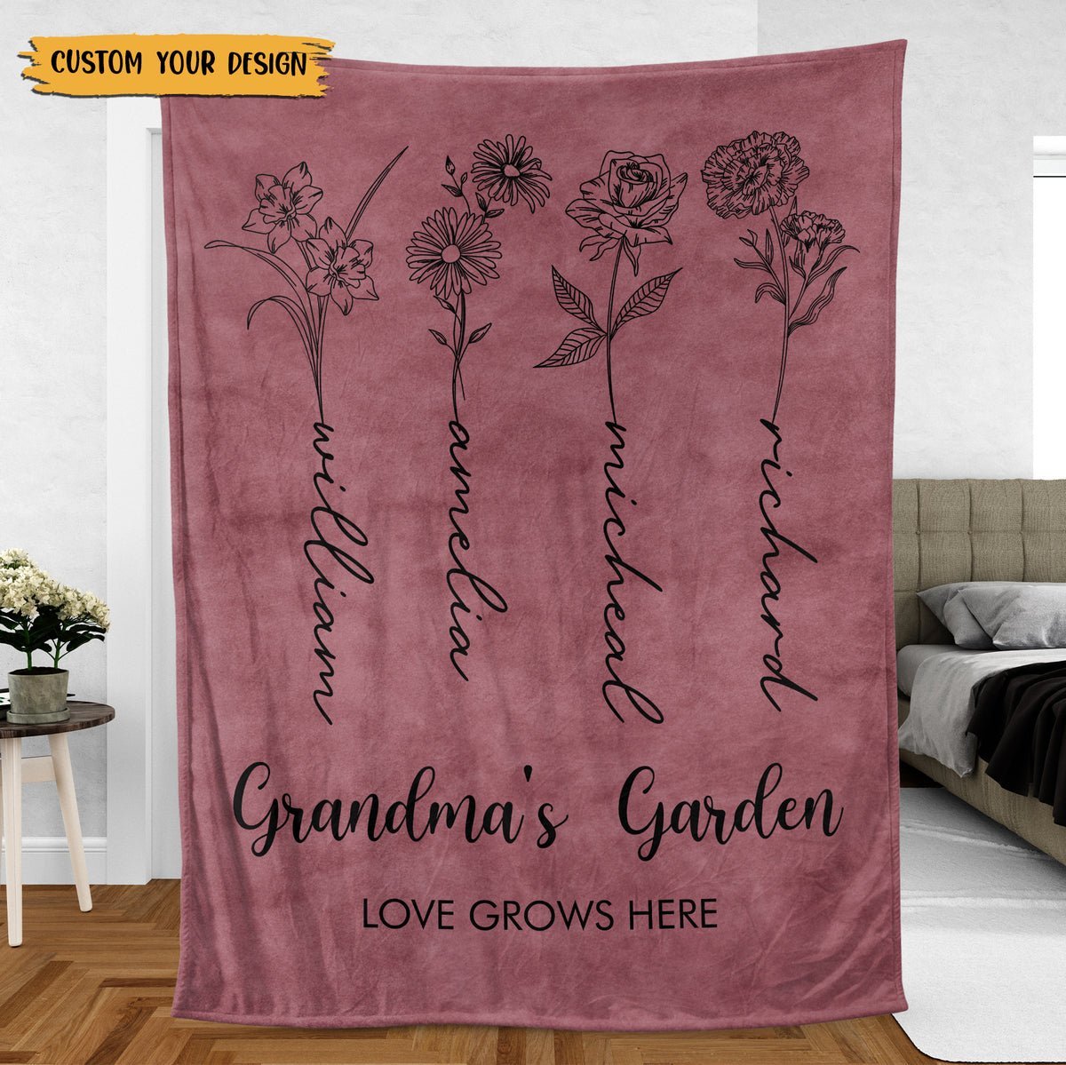 Grandma's Garden Birth Flower - Personalized Blanket - Best Gift For Grandma - Giftago