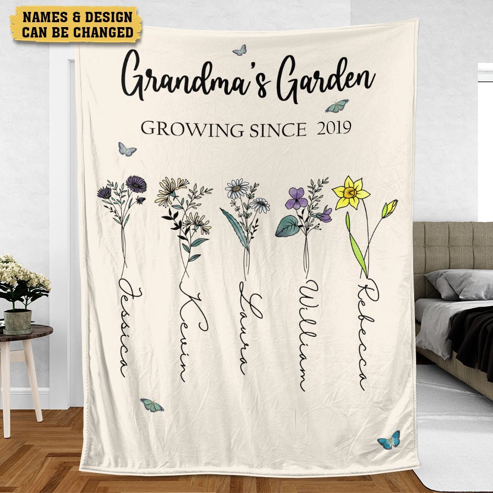 Grandma's Garden Birth Flower - Personalized Blanket - Best Gift For Grandma - Giftago