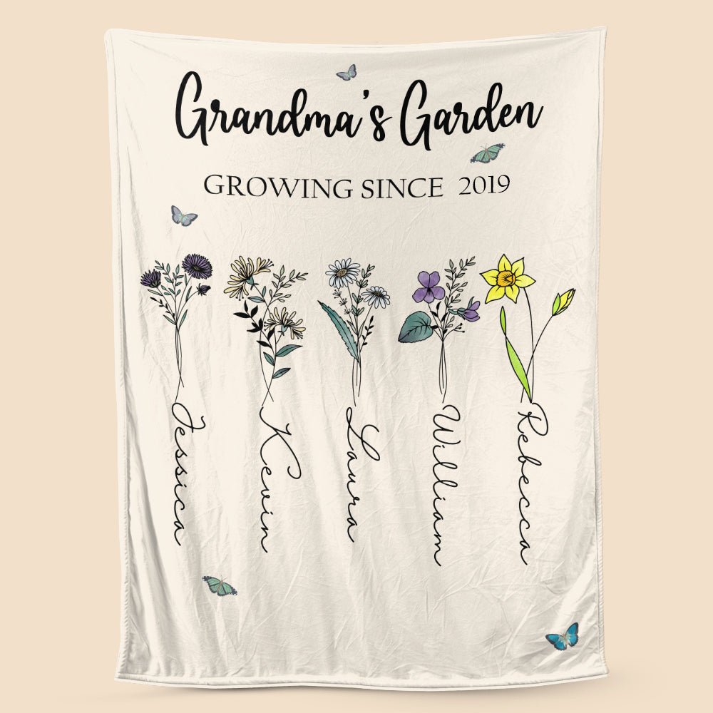 Grandma's Garden Birth Flower - Personalized Blanket - Best Gift For Grandma - Giftago