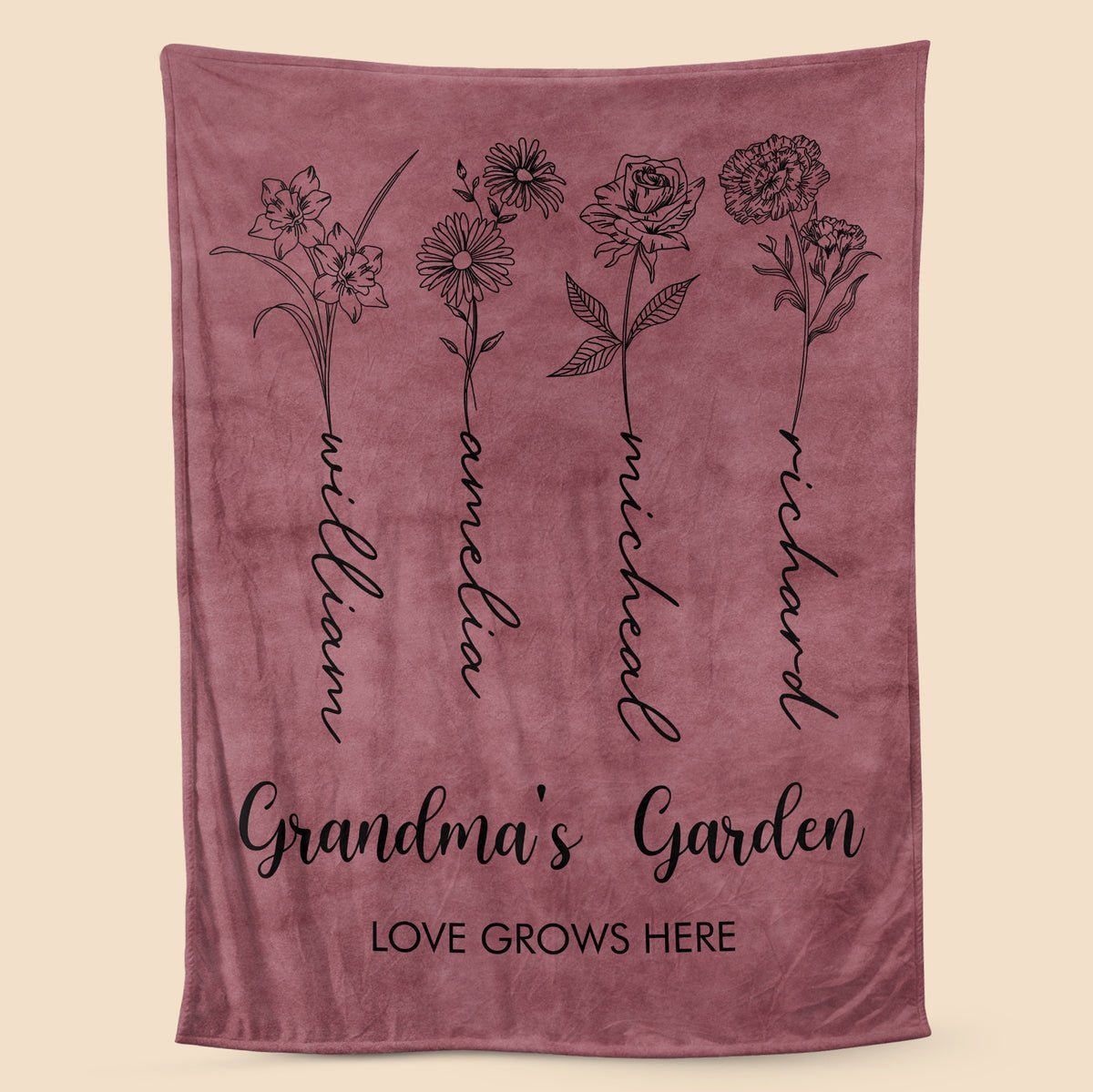 Grandma's Garden Birth Flower - Personalized Blanket - Best Gift For Grandma - Giftago