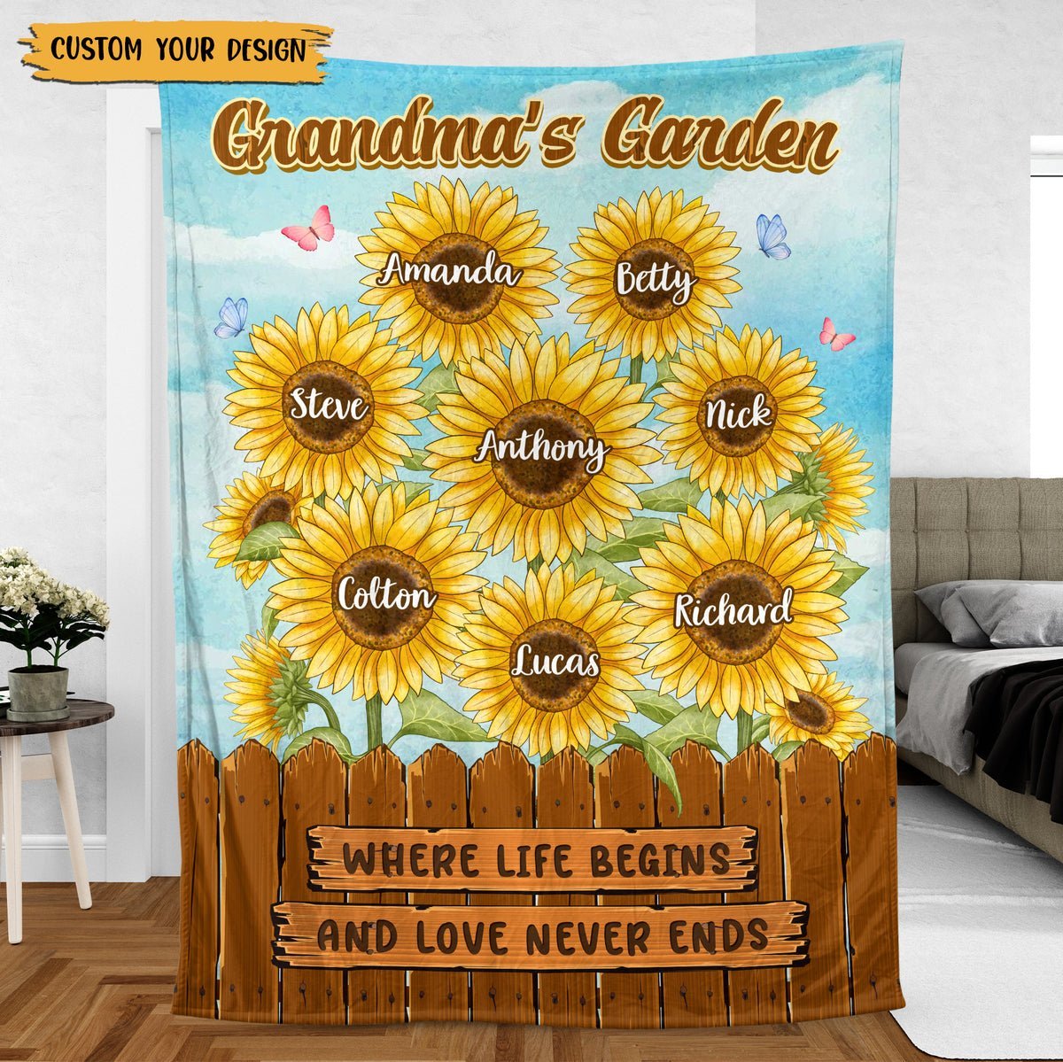 Grandma's Sunflower Garden - Personalized Blanket - Best Gift For Grandma - Giftago