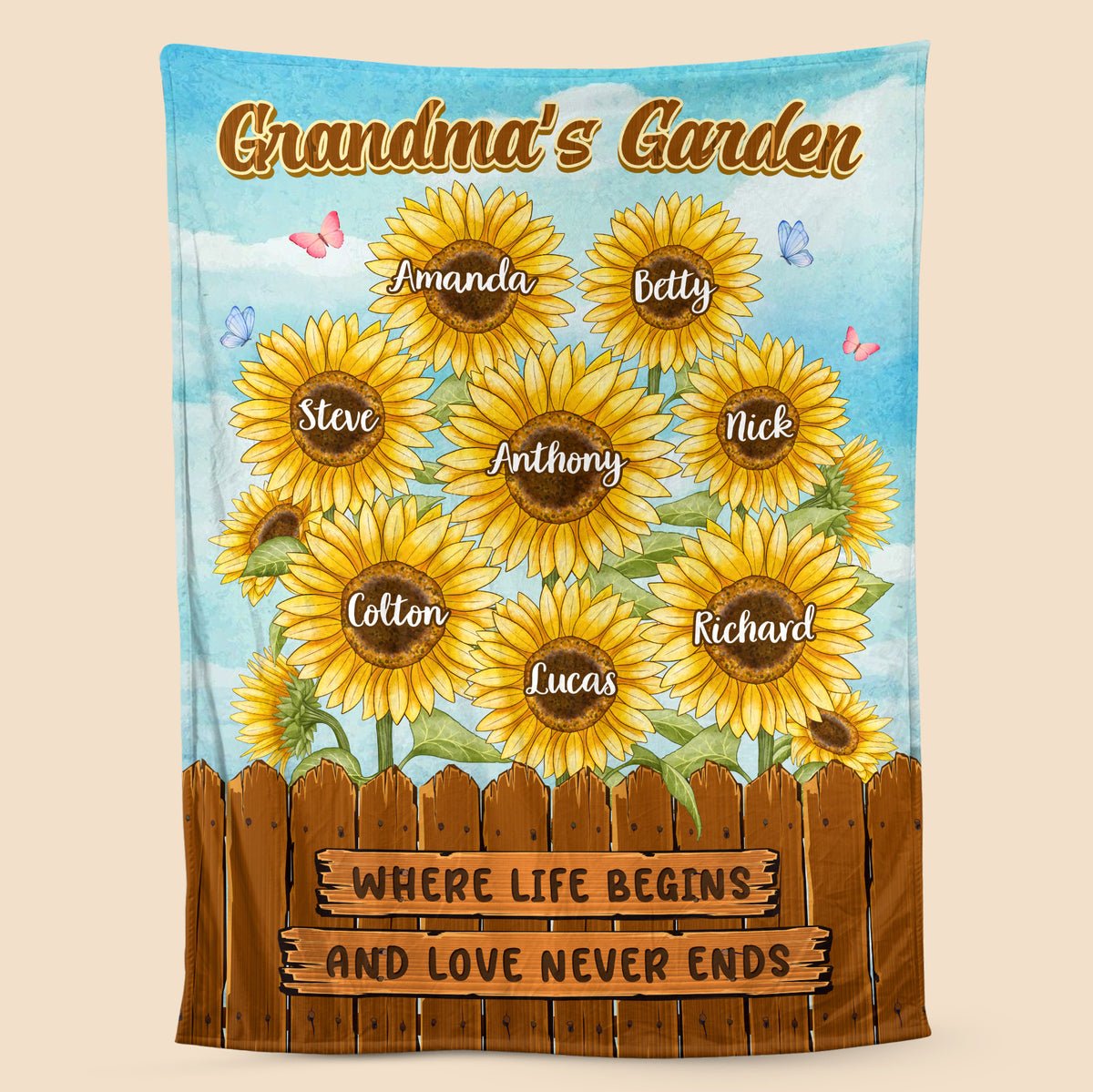 Grandma's Sunflower Garden - Personalized Blanket - Best Gift For Grandma - Giftago
