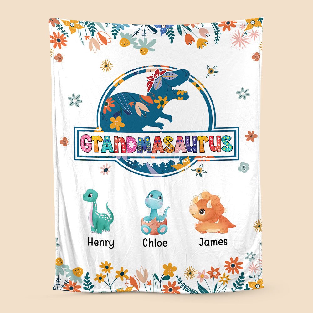 Grandmasaurus Cute Flower - Personalized Blanket - Best Gift For Grandma - Giftago