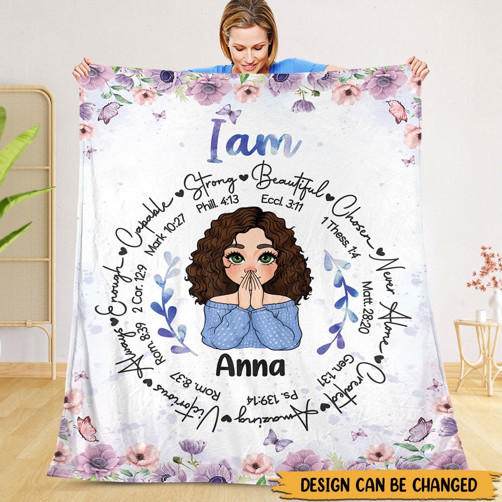 Personalized Blanket -  I Am Strong Beautiful Chosen Flowers - Best Gift For Mom, Daughter, Sister, Friend, Wife - Giftago