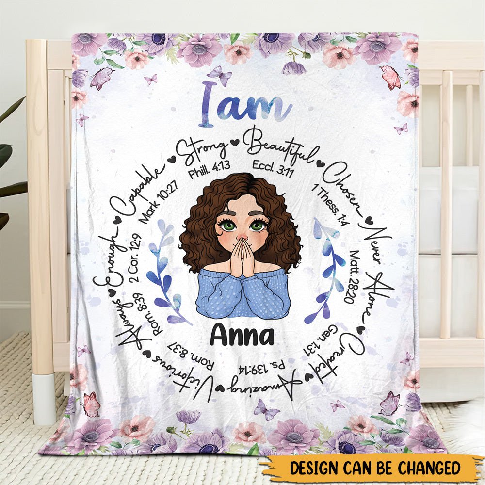 Personalized Blanket -  I Am Strong Beautiful Chosen Flowers - Best Gift For Mom, Daughter, Sister, Friend, Wife - Giftago