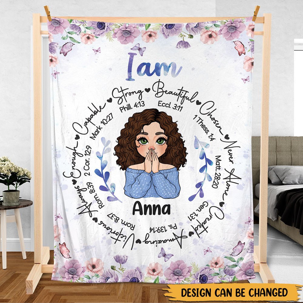 Personalized Blanket -  I Am Strong Beautiful Chosen Flowers - Best Gift For Mom, Daughter, Sister, Friend, Wife - Giftago