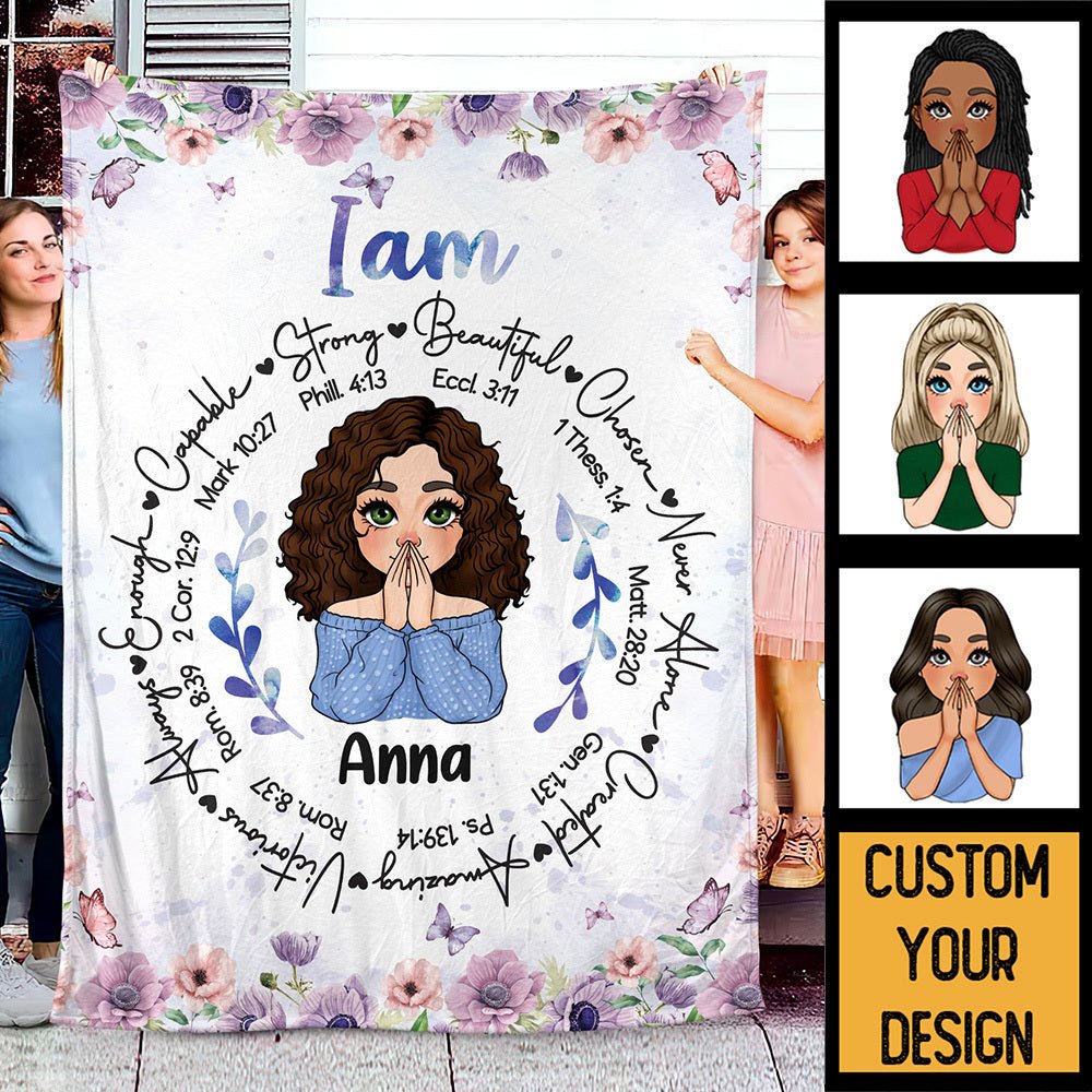 Personalized Blanket -  I Am Strong Beautiful Chosen Flowers - Best Gift For Mom, Daughter, Sister, Friend, Wife - Giftago