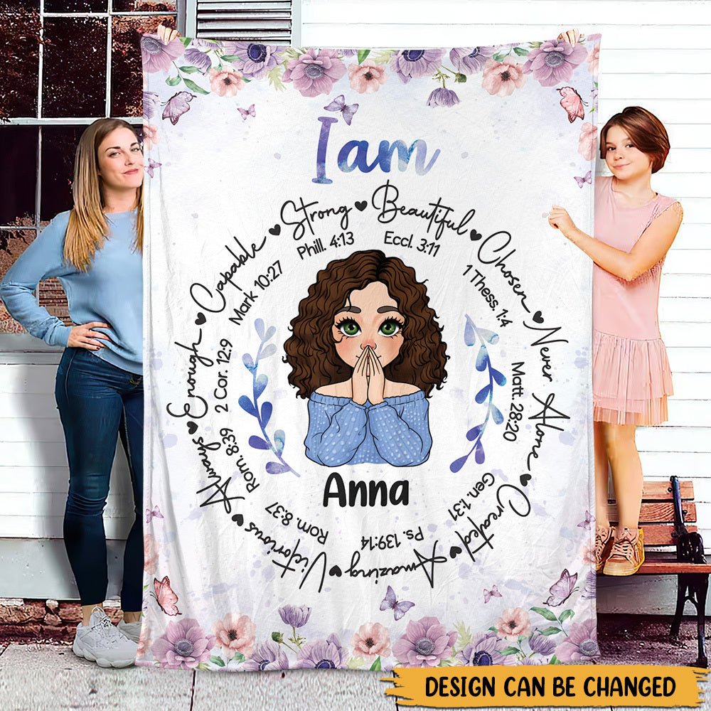 Personalized Blanket -  I Am Strong Beautiful Chosen Flowers - Best Gift For Mom, Daughter, Sister, Friend, Wife - Giftago