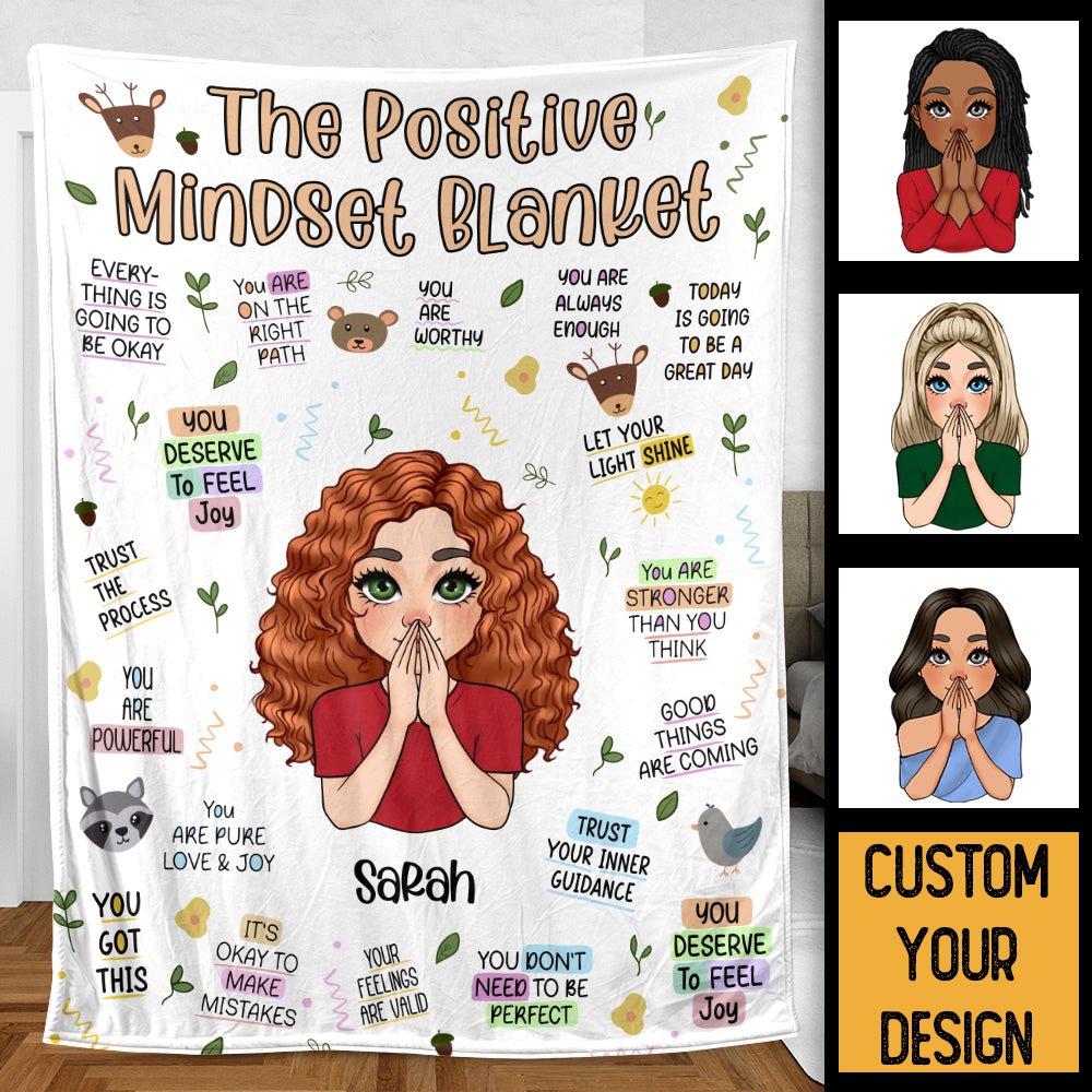 Personalized Blanket -  Positive Mindset - Best Gift For Mom, Daughter, Sister, Friend, Wife - Giftago