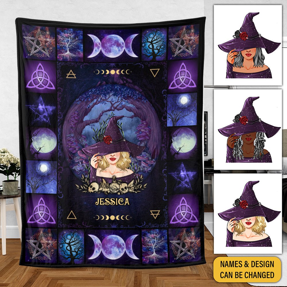 Tree of Life Blankets and Throw Little Witch Under Tree - Personalized Blanket - Best Gift For Halloween - Giftago