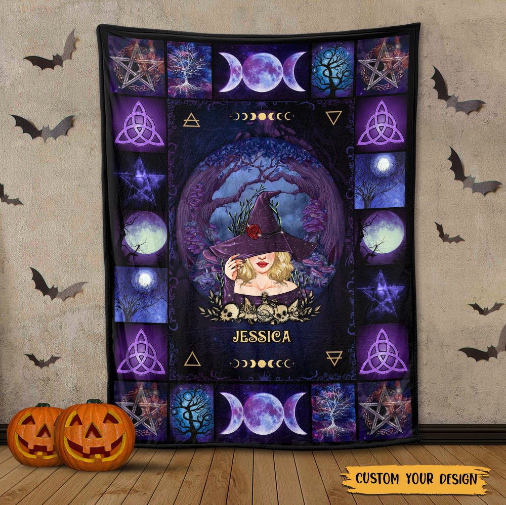 Tree of Life Blankets and Throw Little Witch Under Tree - Personalized Blanket - Best Gift For Halloween - Giftago