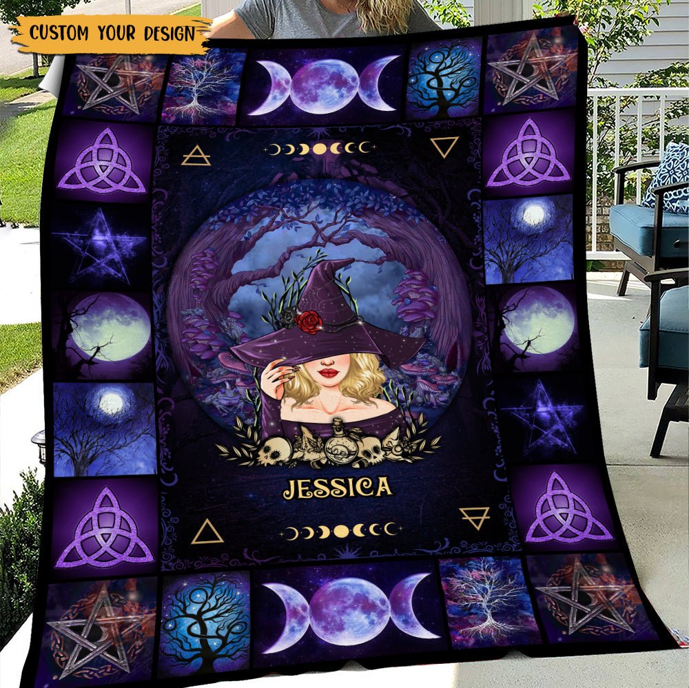 Tree of Life Blankets and Throw Little Witch Under Tree - Personalized Blanket - Best Gift For Halloween - Giftago
