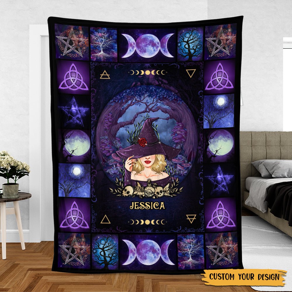 Tree of Life Blankets and Throw Little Witch Under Tree - Personalized Blanket - Best Gift For Halloween - Giftago