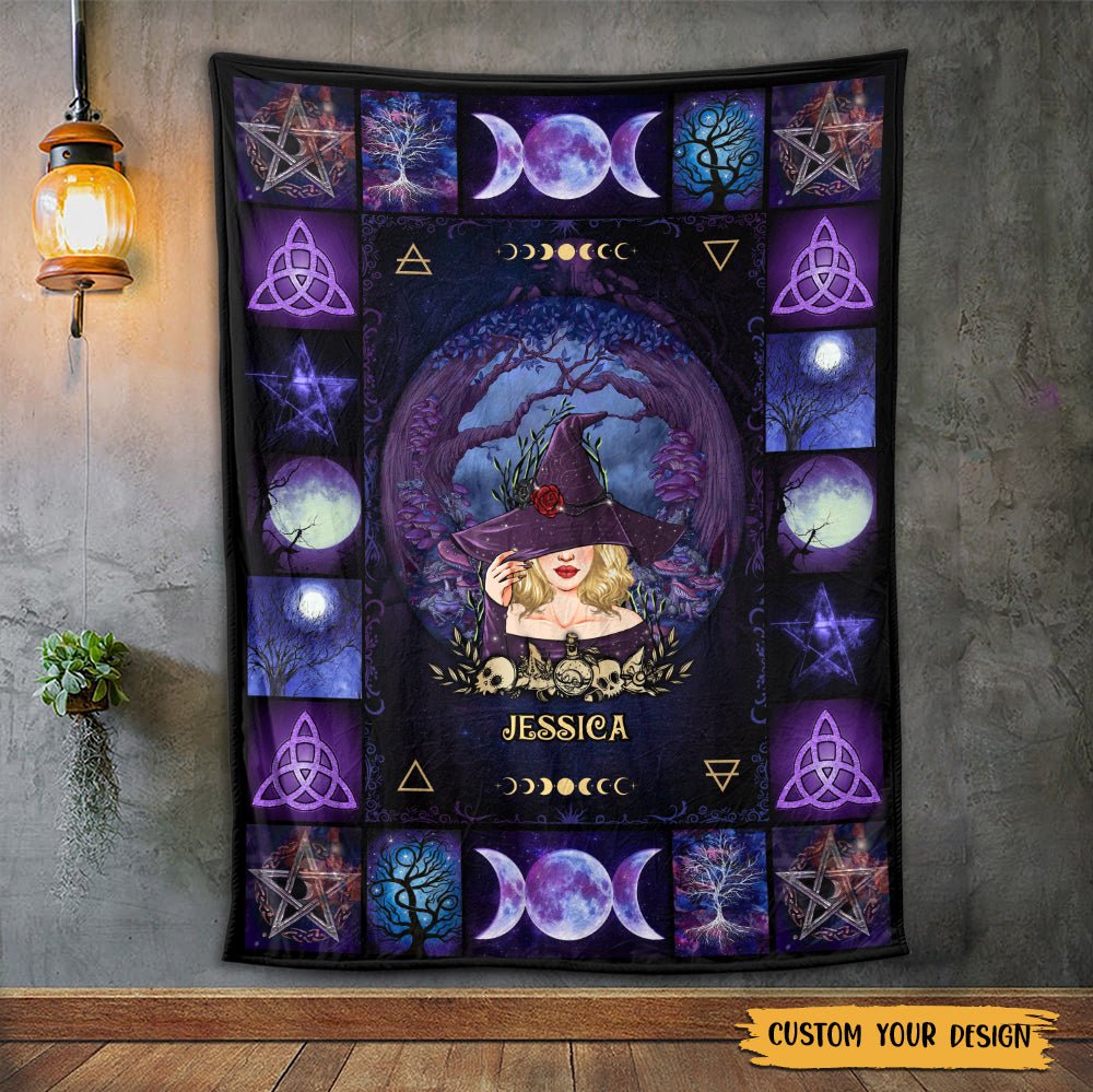 Tree of Life Blankets and Throw Little Witch Under Tree - Personalized Blanket - Best Gift For Halloween - Giftago