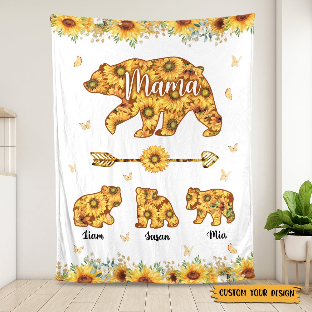 Personalized Mom Blanket - Mama Bear Sunflower - Gift For Mother - Giftago