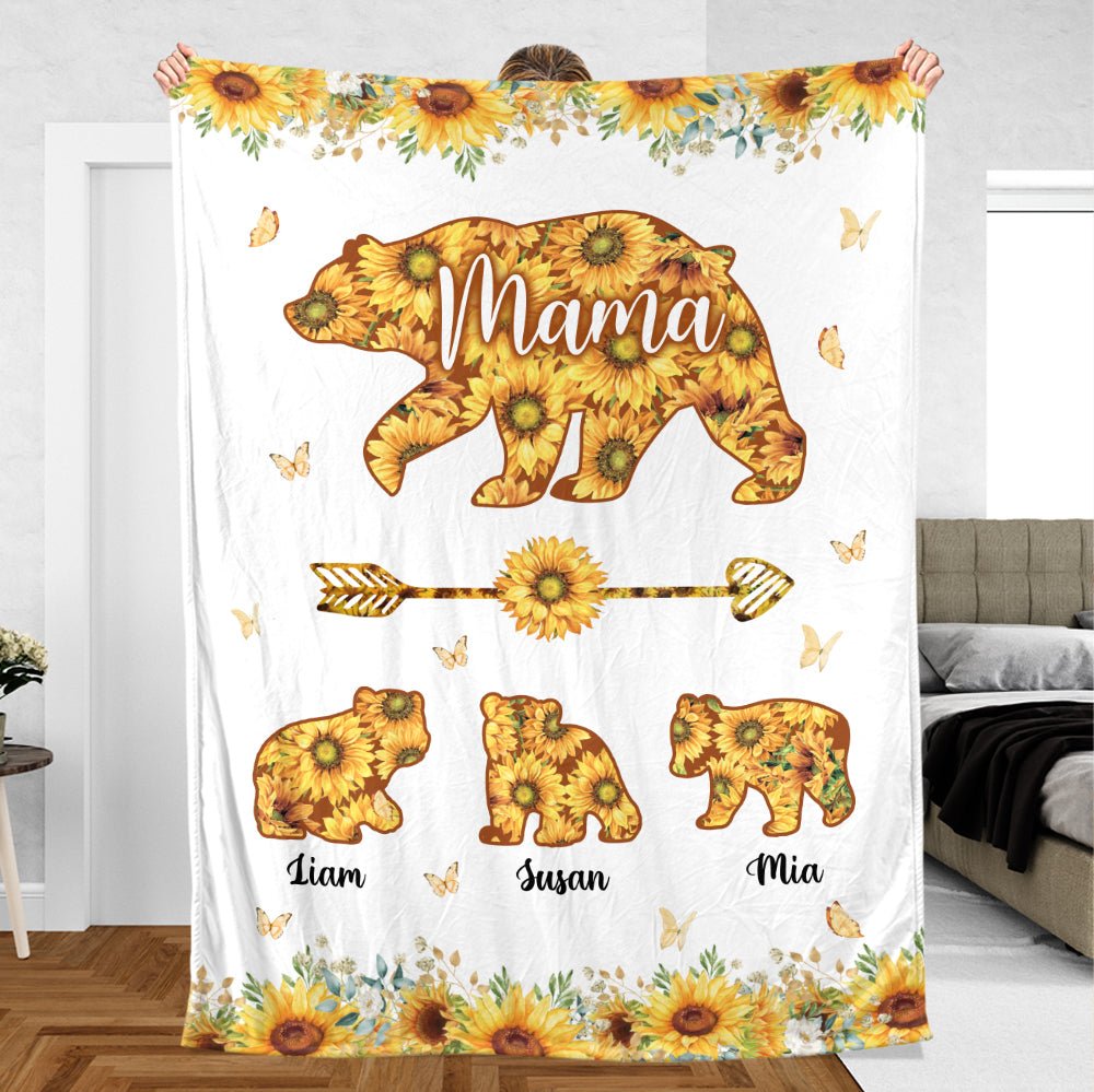 Personalized Mom Blanket - Mama Bear Sunflower - Gift For Mother - Giftago