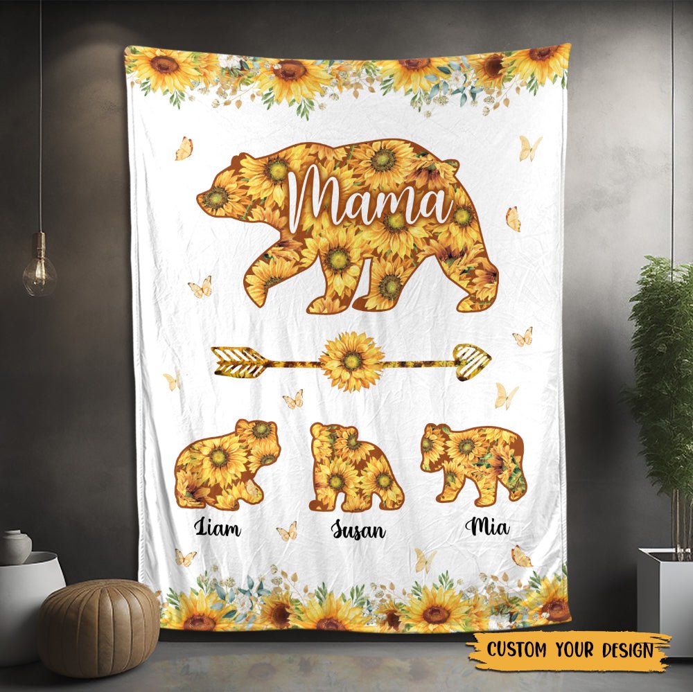 Personalized Mom Blanket - Mama Bear Sunflower - Gift For Mother - Giftago