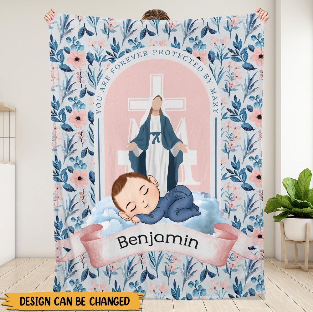 Protected By Mary Baby Blanket - Personalized Blanket - Giftago