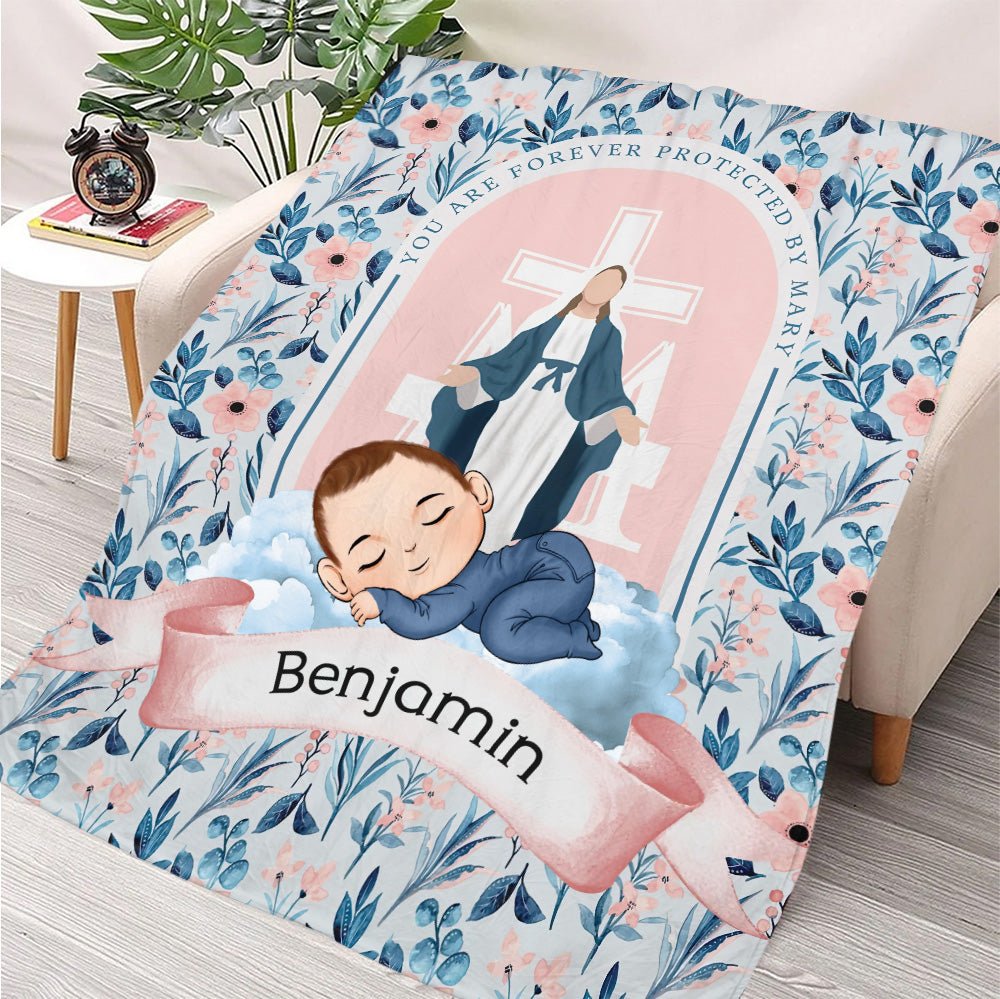 Protected By Mary Baby Blanket - Personalized Blanket - Giftago
