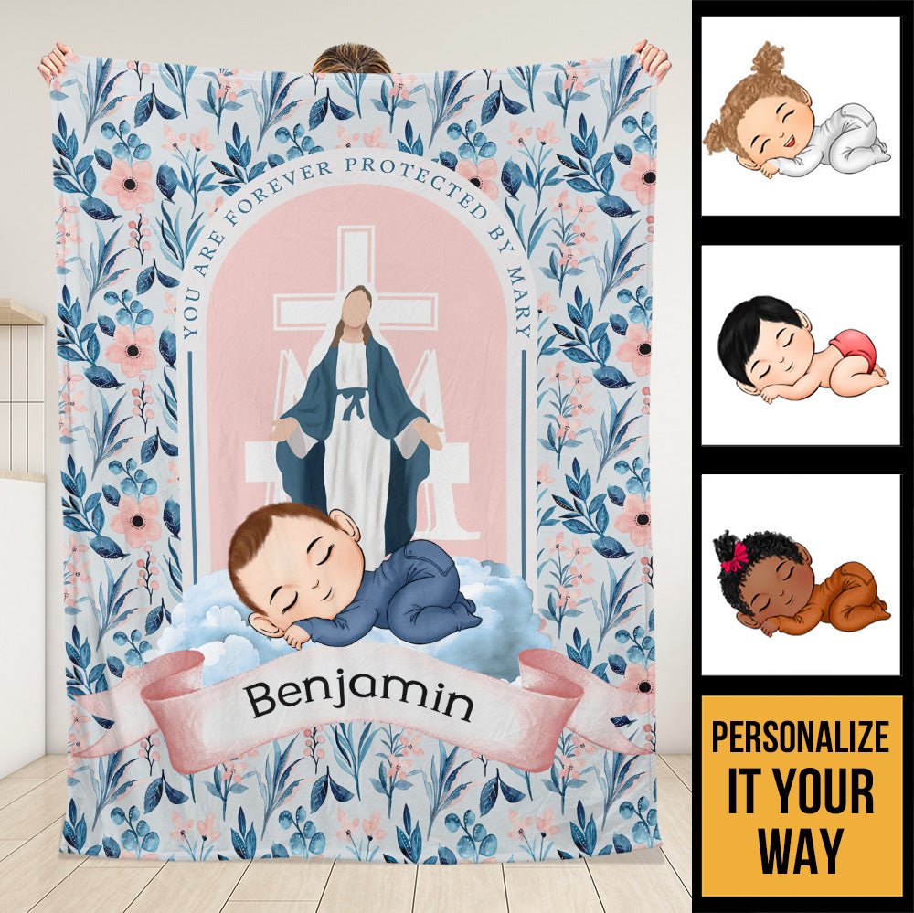Protected By Mary Baby Blanket - Personalized Blanket - Giftago