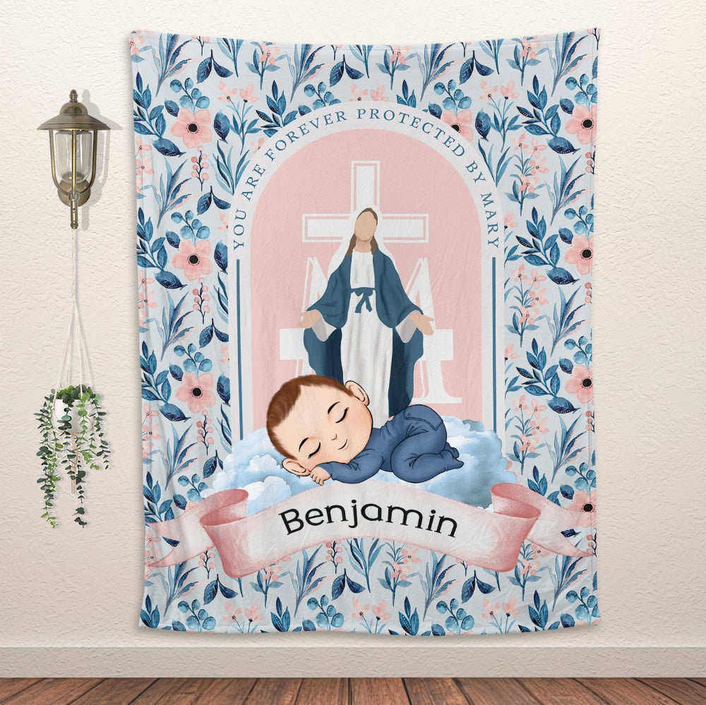 Protected By Mary Baby Blanket - Personalized Blanket - Giftago
