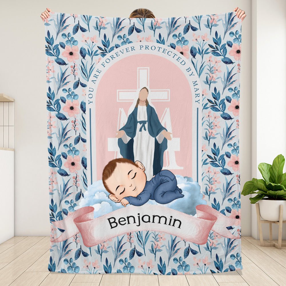 Protected By Mary Baby Blanket - Personalized Blanket - Giftago