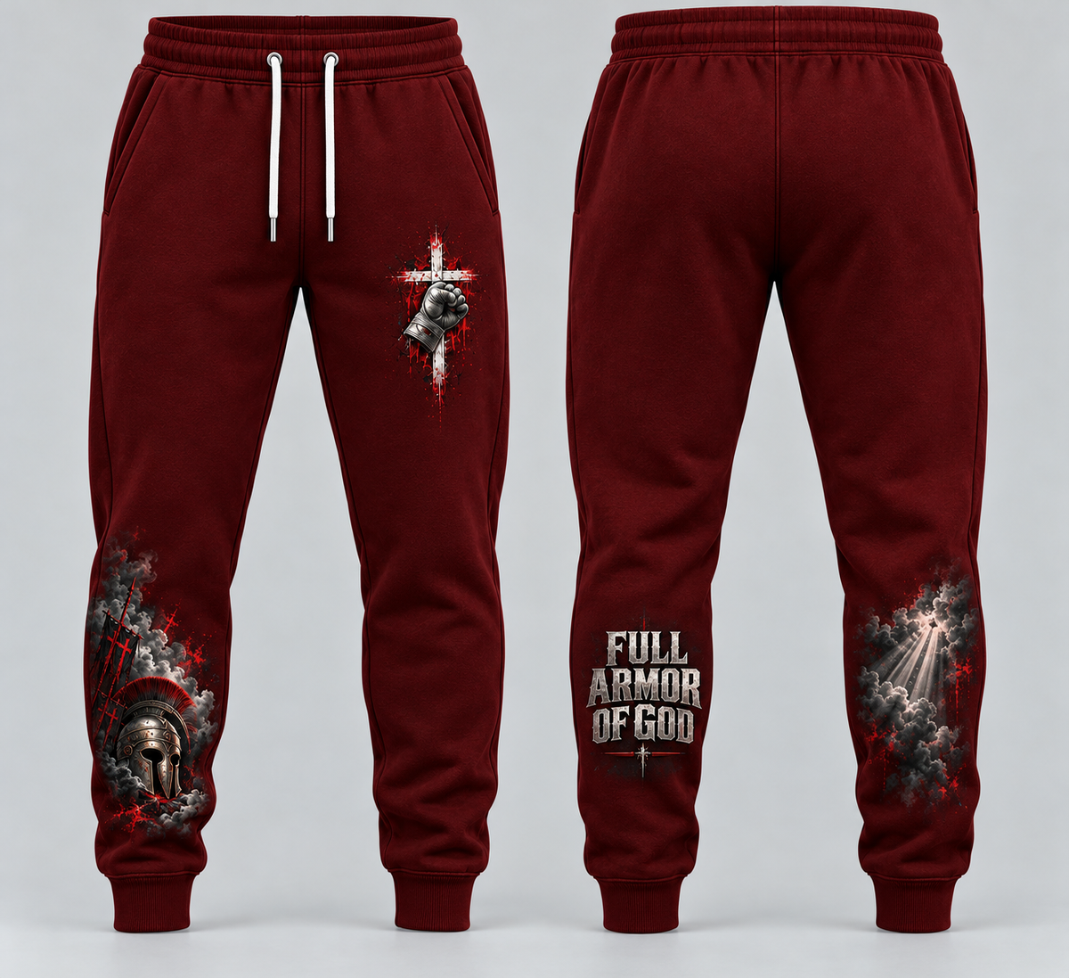 Fight the Good Fight – Full Armor Burgundy Christian Sweatpants