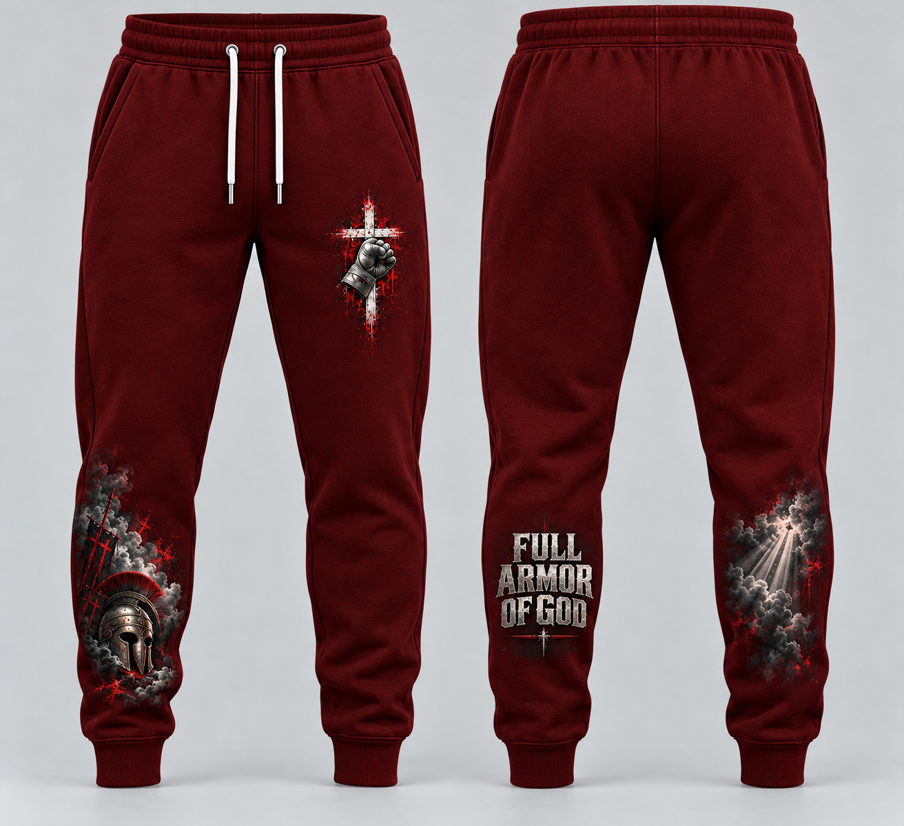 Fight the Good Fight – Full Armor Burgundy Christian Sweatpants