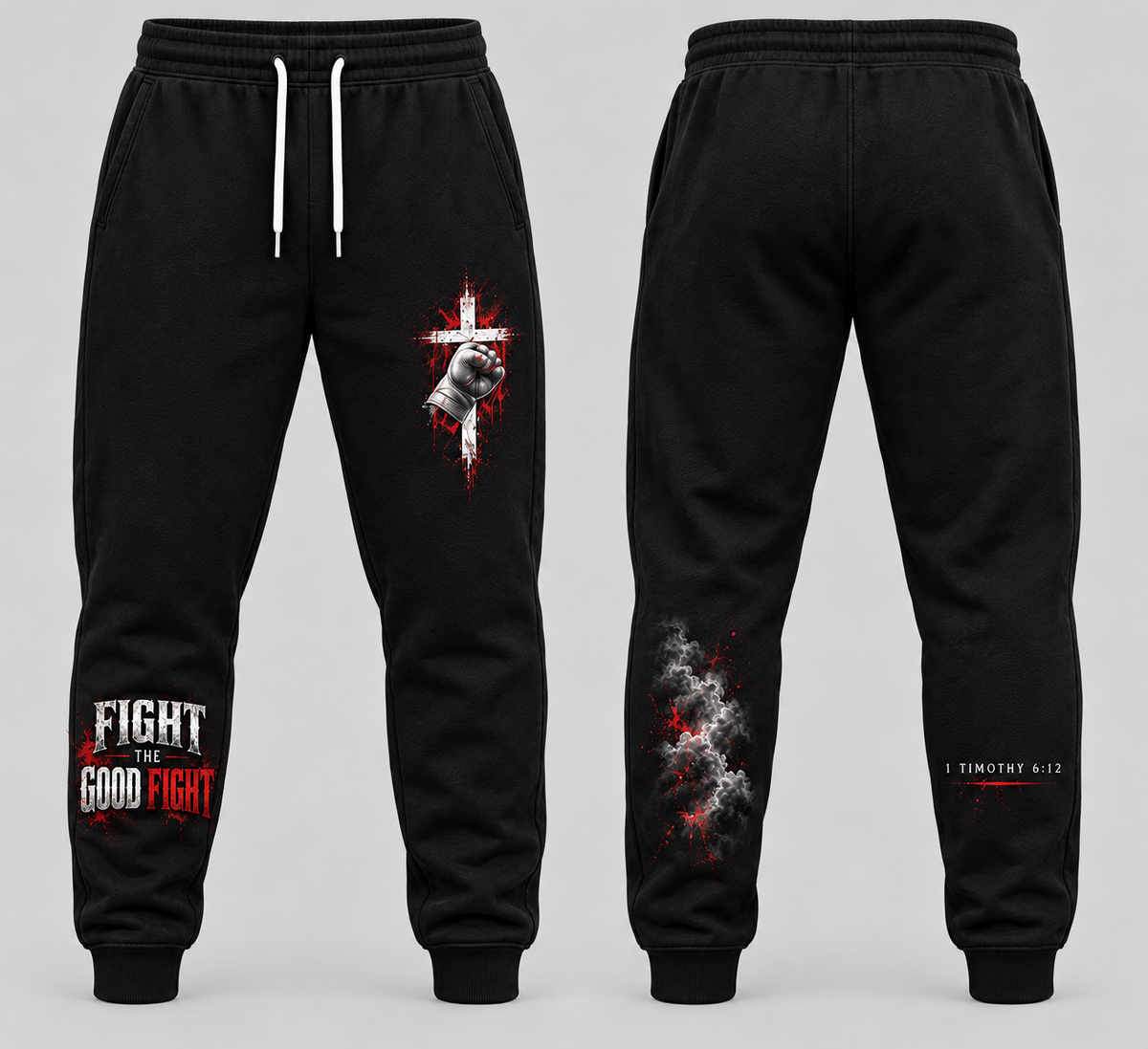 Fight the Good Fight – Stand in Faith Black & Red Christian Sweatpants