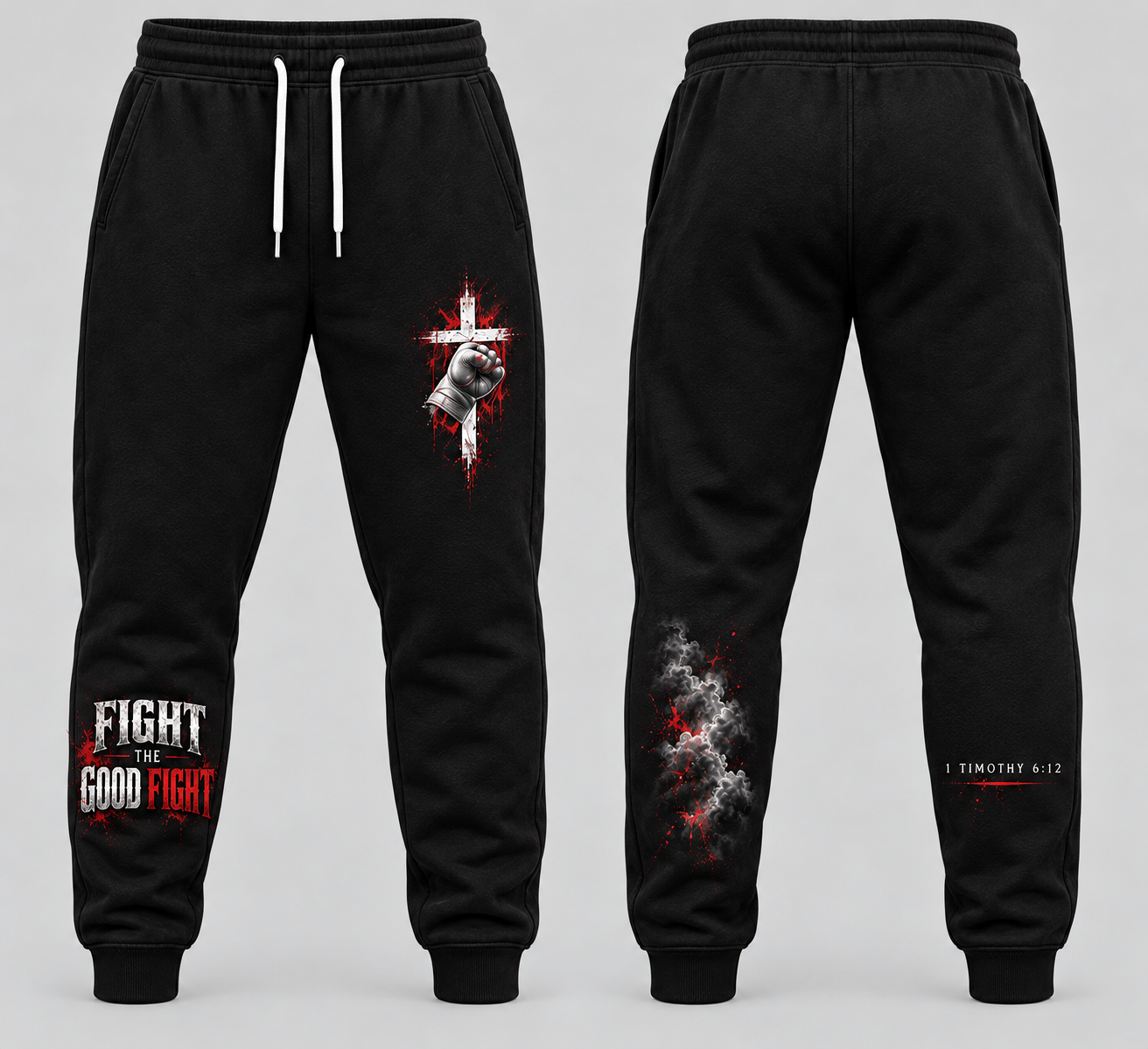 Fight the Good Fight – Stand in Faith Black & Red Christian Sweatpants
