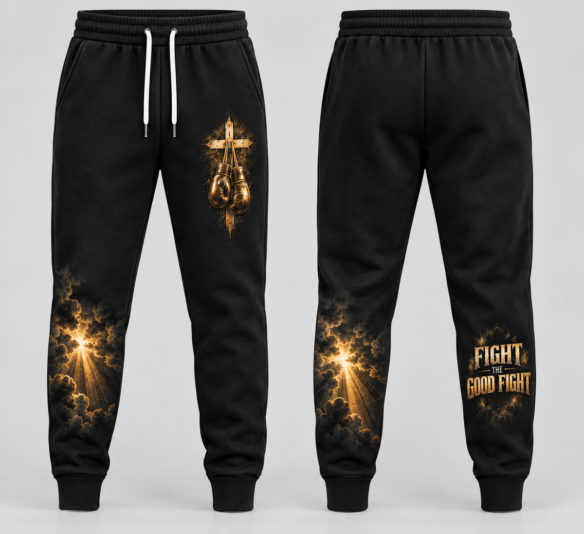 Fight the Good Fight – Golden Victory Black Christian Sweatpants