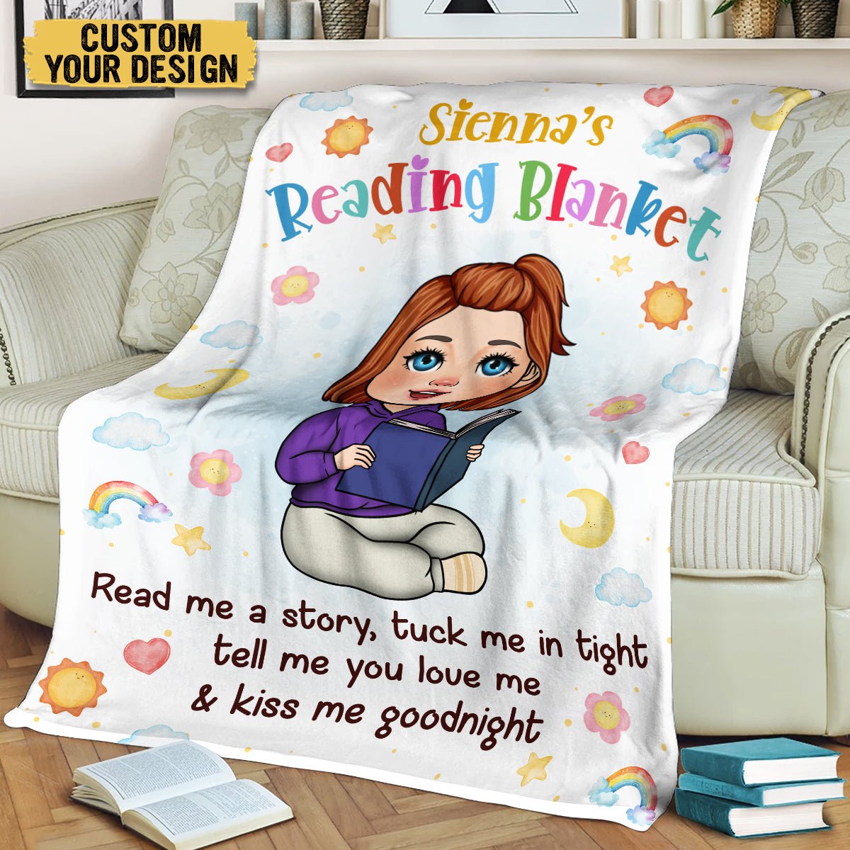 Rainbow Kid Reading Blanket - Personalized Blanket - Thoughtful Gift For Birthday, Christmas - Giftago