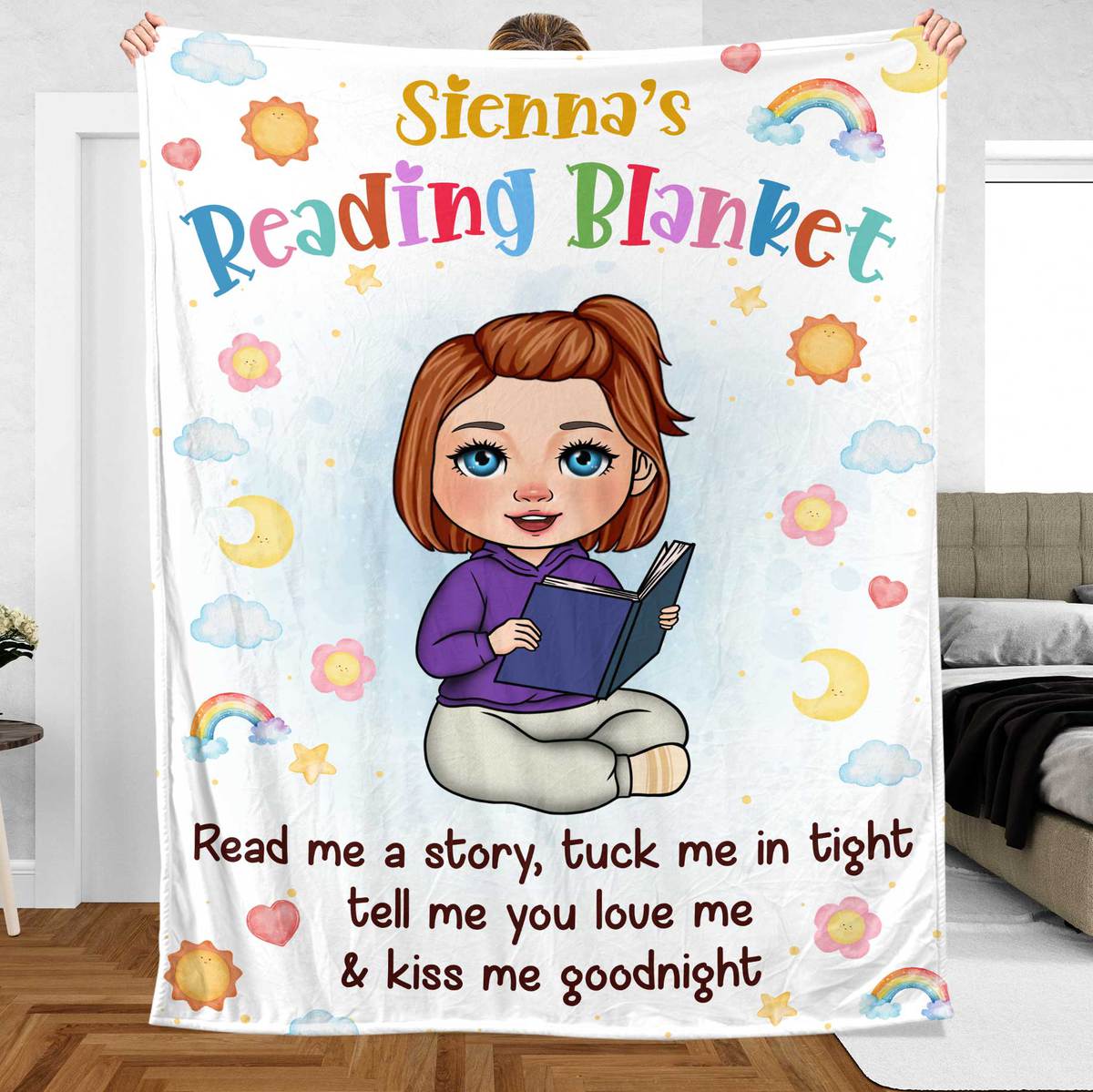 Rainbow Kid Reading Blanket - Personalized Blanket - Thoughtful Gift For Birthday, Christmas - Giftago
