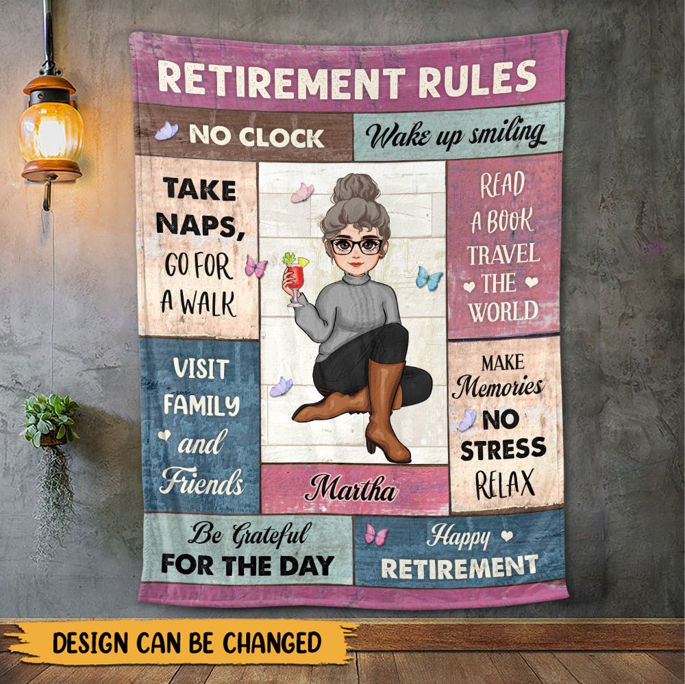 Retirement Rules No Clock - Personalized Blanket - Giftago