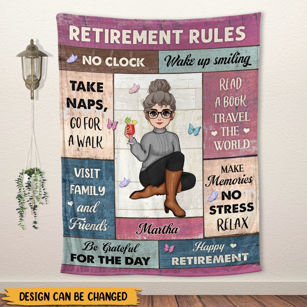 Retirement Rules No Clock - Personalized Blanket - Giftago