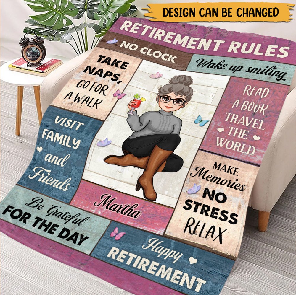 Retirement Rules No Clock - Personalized Blanket - Giftago
