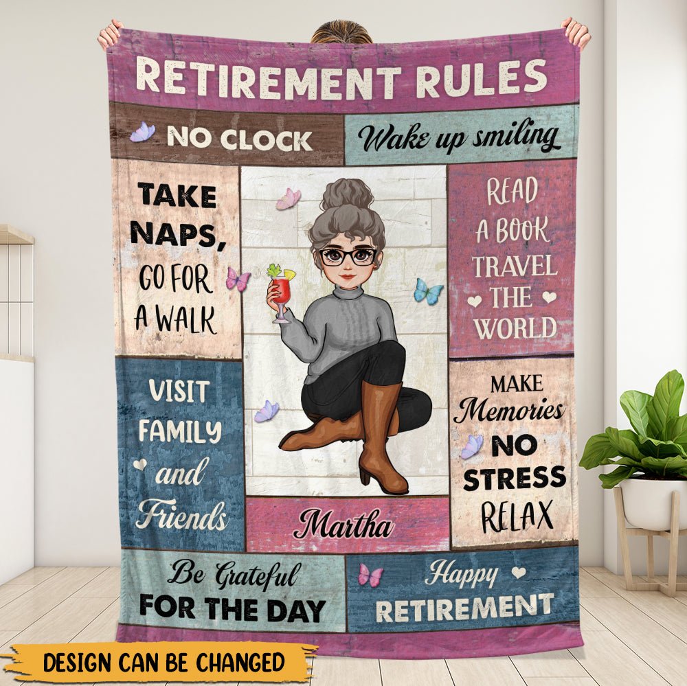 Retirement Rules No Clock - Personalized Blanket - Giftago