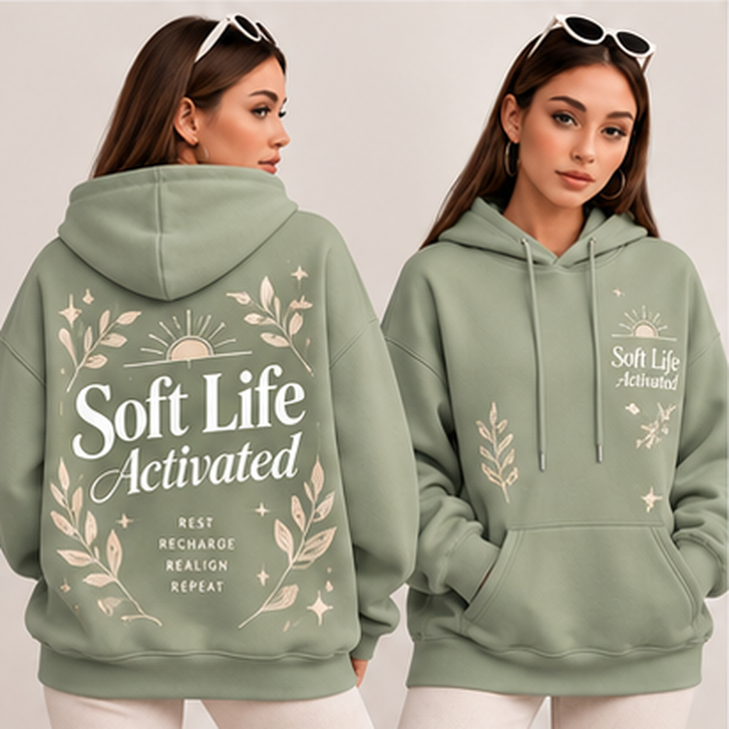 Soft Life Activated – Sage Serenity Oversized Hoodie