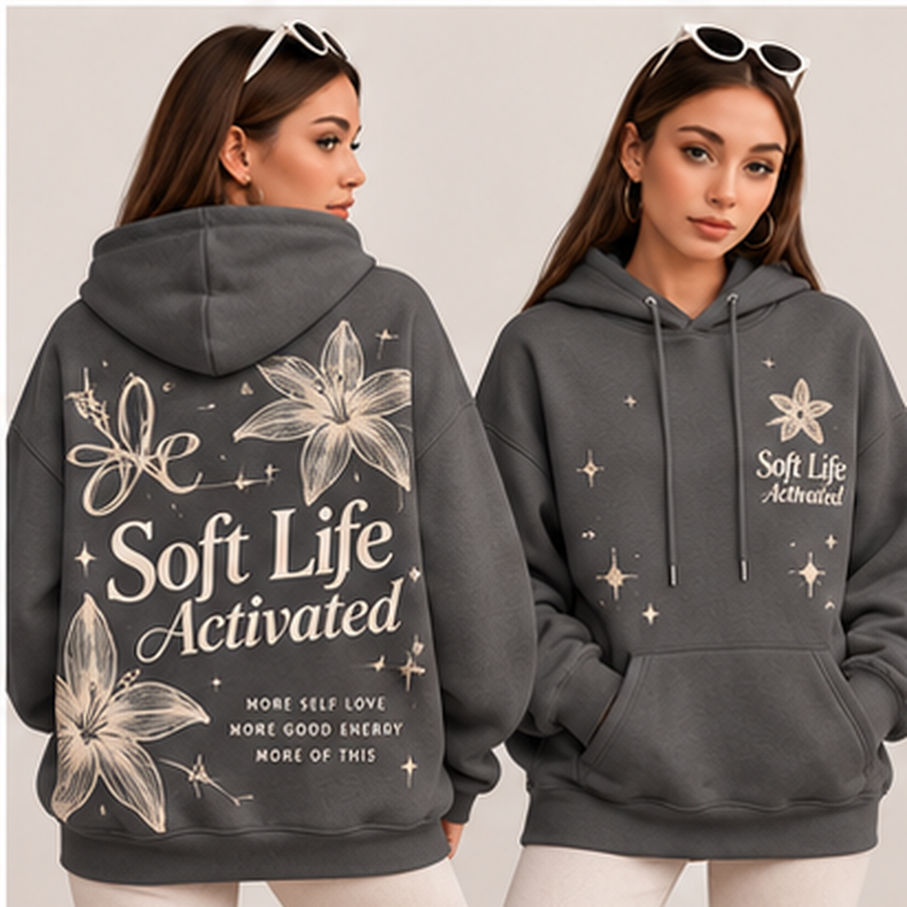 Soft Life Activated – Charcoal Wildflower Oversized Hoodie