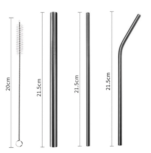 Stainless Steel Drinking Straws, Set of 3, Free Cleaning Brush Included - Giftago