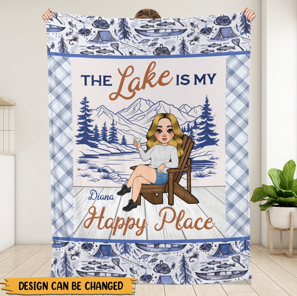 The Lake Is My Happy Place Blanket - Personalized Blanket