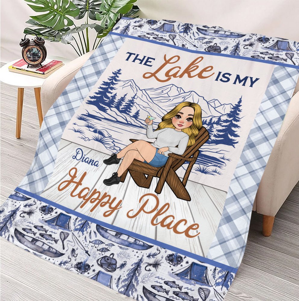 The Lake Is My Happy Place Blanket - Personalized Blanket