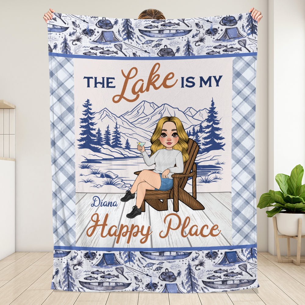 The Lake Is My Happy Place Blanket - Personalized Blanket