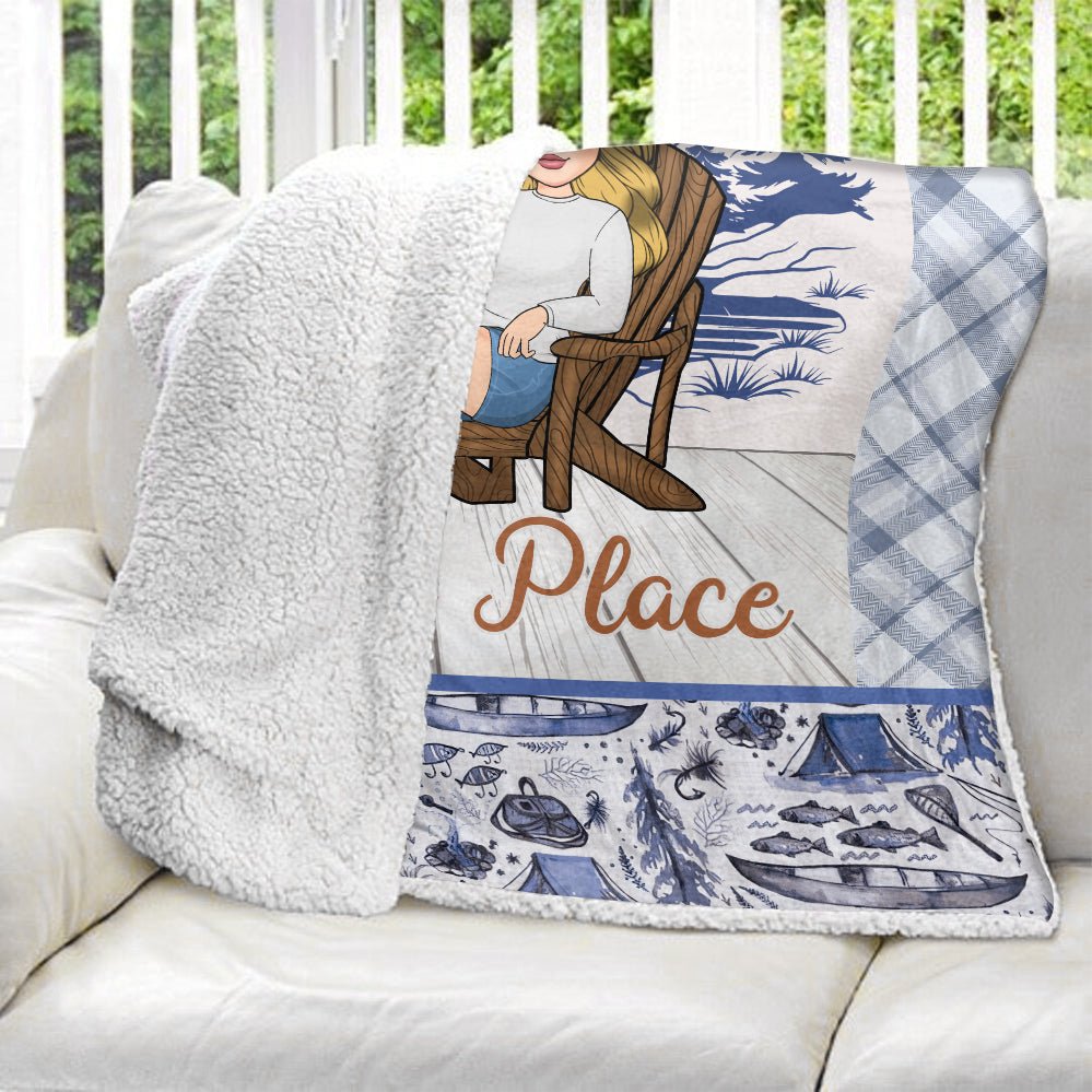 The Lake Is My Happy Place Blanket - Personalized Blanket