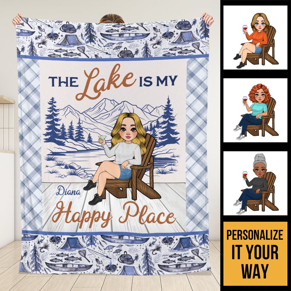 The Lake Is My Happy Place Blanket - Personalized Blanket