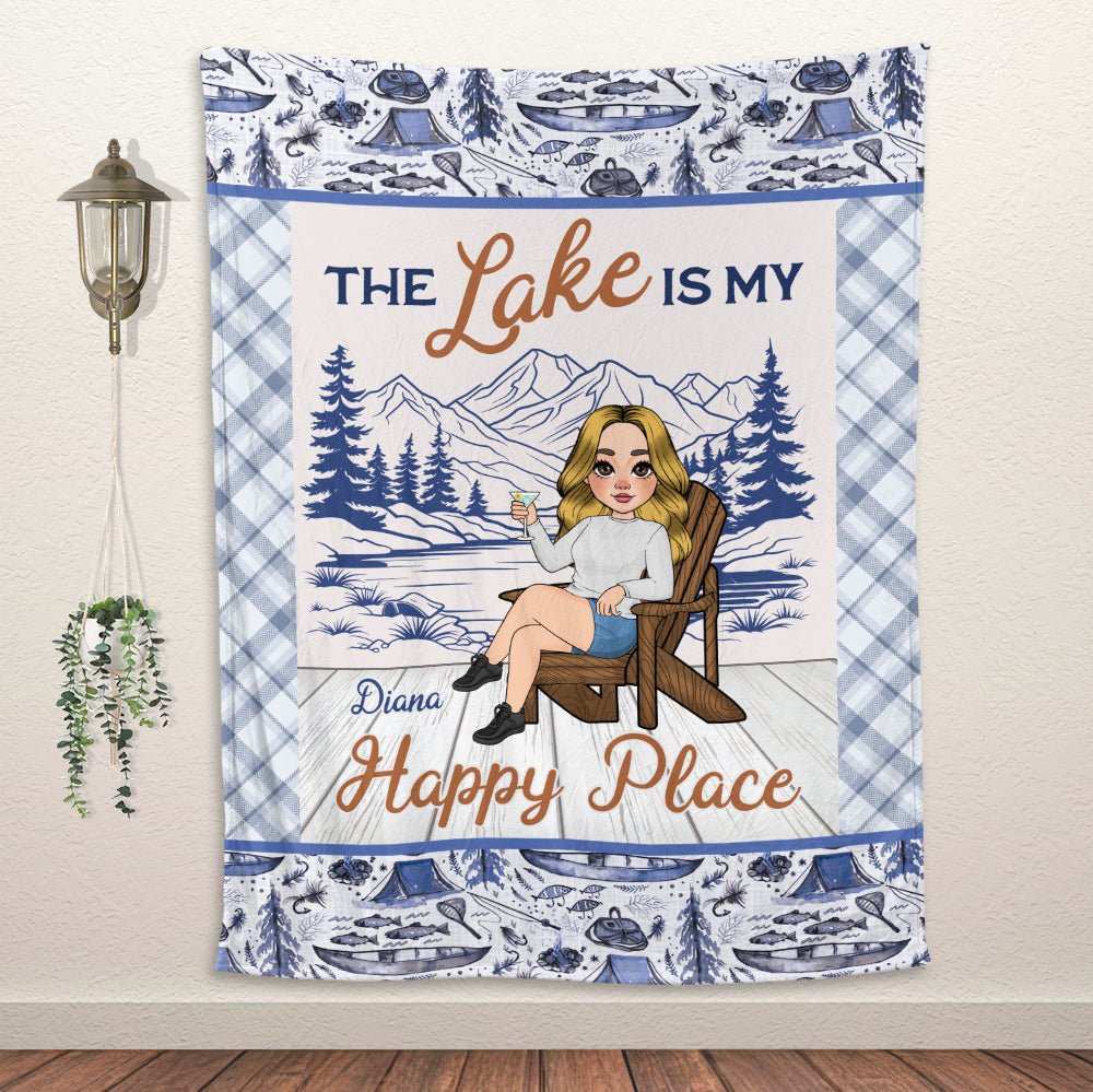 The Lake Is My Happy Place Blanket - Personalized Blanket