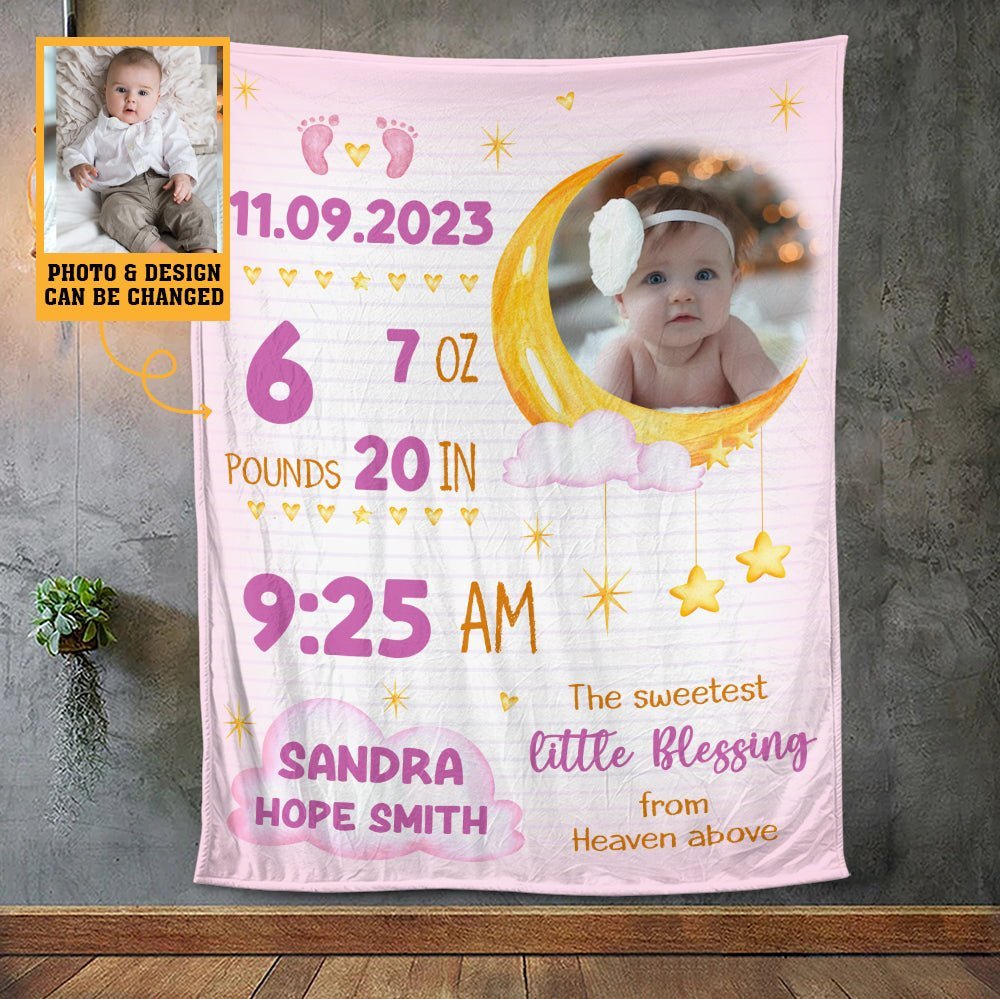 The Sweetest Little Blessing From Heaven Above - Personalized Blanket - Giftago